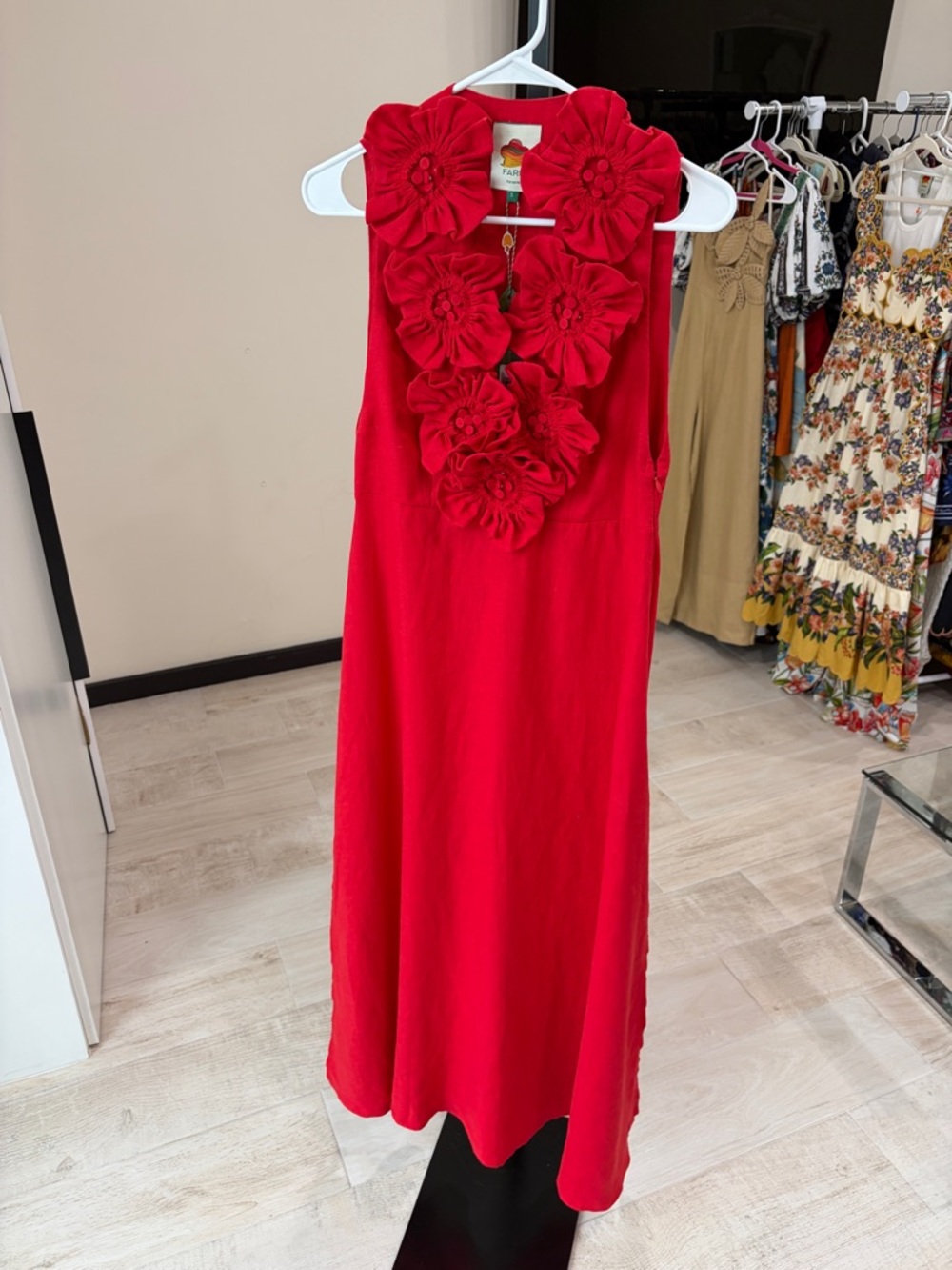 FARM Rio Bold Red Maxi Dress with Floral Neckline - Picture 13 of 15